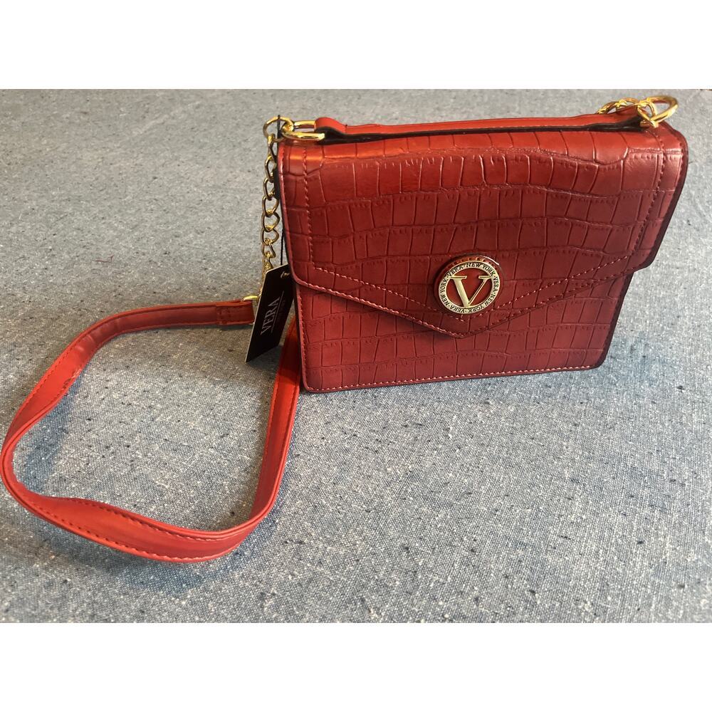 Vera New York Louise chain crocs flap brick red purse NWT crossbody handbag